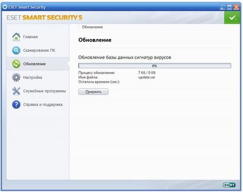 обновление базы данных сигнатур вирусов антивируса ESET NOD32 Smart Security